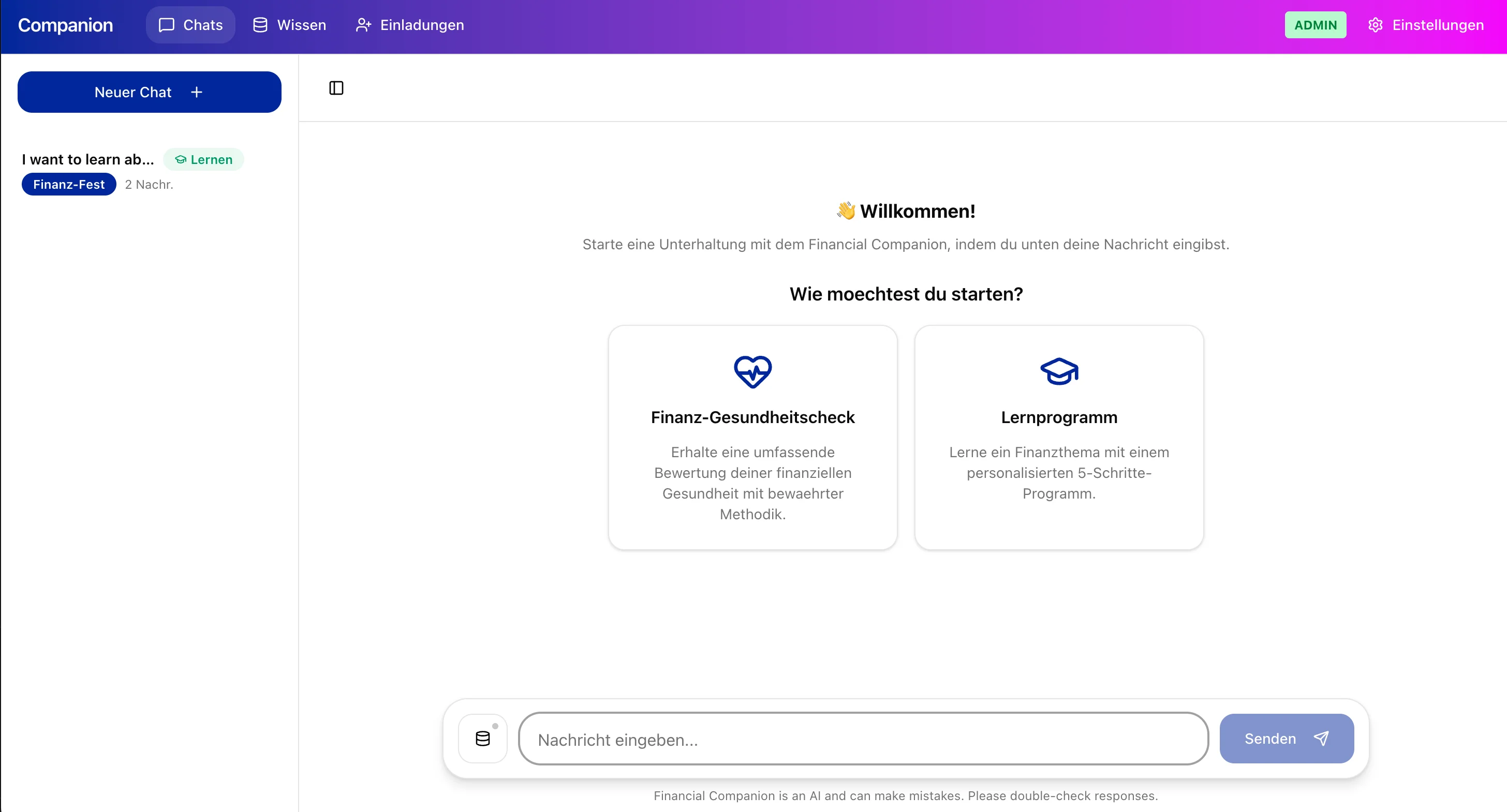 Financial-Companion-KI mit Finanz-Gesundheitscheck und Lernprogramm