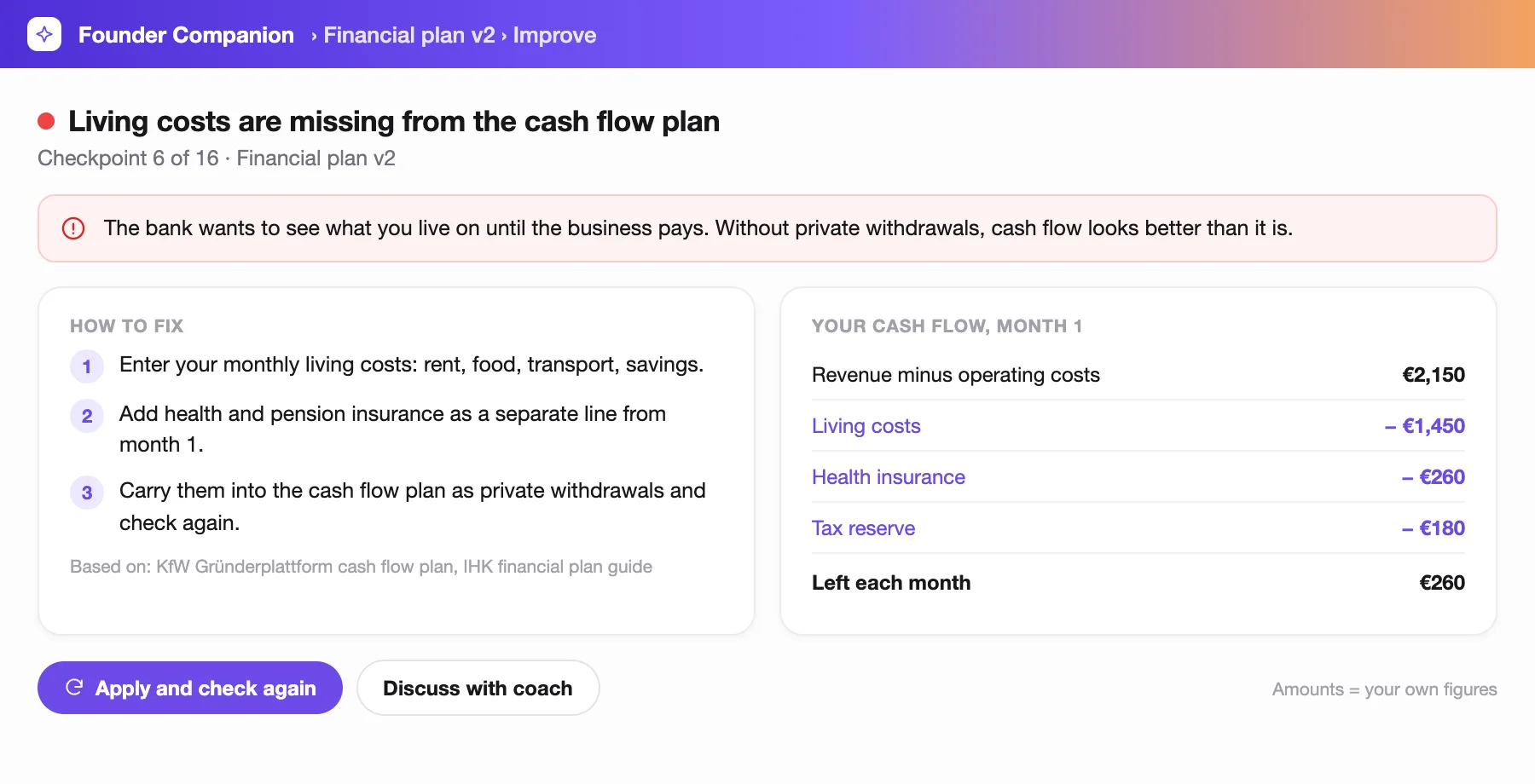 Improving a checkpoint: missing living costs, three steps to fix it and the adjusted cash flow